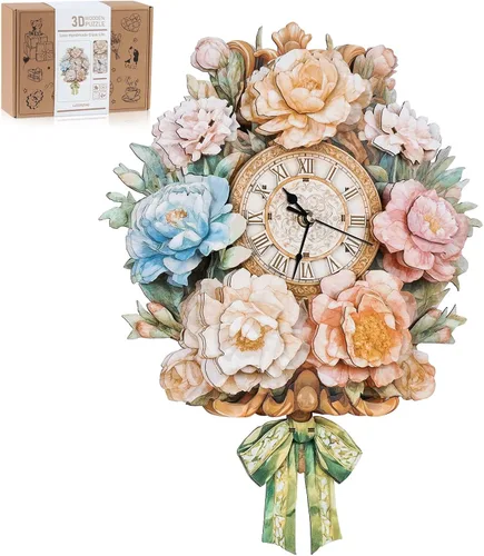Vista 11 de Rompecabezas de madera 3D para adultos, kit de modelo de reloj de águila calva con péndulo, rompecabezas 3D para adultos, kit de reloj de pared DIY