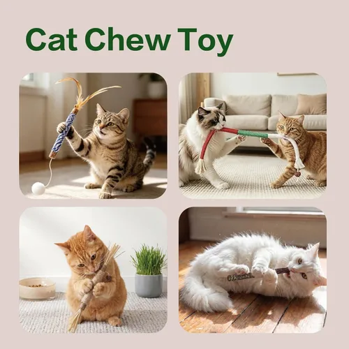 Vista 5 de Cat Chew Toys for Bored Indoor Cats,12 Pack Natural Catnip Silvervine Sticks for Kittens Teeth Cleaning&3 Pack Cat Chew Ropes for Anxiety