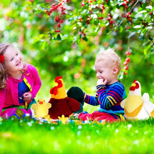 Vista 6 de Skylety Juego de 3 juguetes de peluche de pollo, juguete de peluche de pollo, juguete de peluche de gallo para granja, baby shower, fiesta