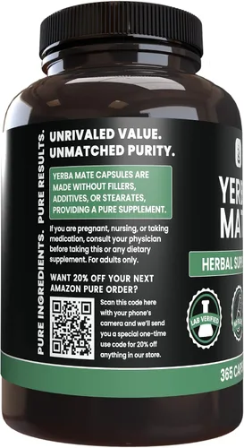 Vista 2 de Pure Original Ingredients, Yerba Mate, 365 Cápsulas Para energía diaria, enfoque y estado de alerta