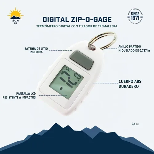 Vista 7 de Sun Company Zipogage Digital - Termómetro Digital Compacto con Tirador de Cremallera para Esquí, Snowboard, Campamento en Clima Frío, Caminatas