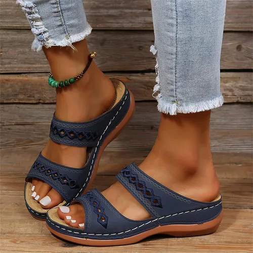 Vista 144 de Ladmiple Sandalias ortopédicas florales de moda 2023 con soporte de arco, zapatillas romanas casuales con puntera abierta