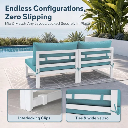Vista 7 de BULEXYARD Juego de 7 piezas de muebles grandes de aluminio para patio al aire libre con mesa rectangular con fogón, asiento profundo de 29