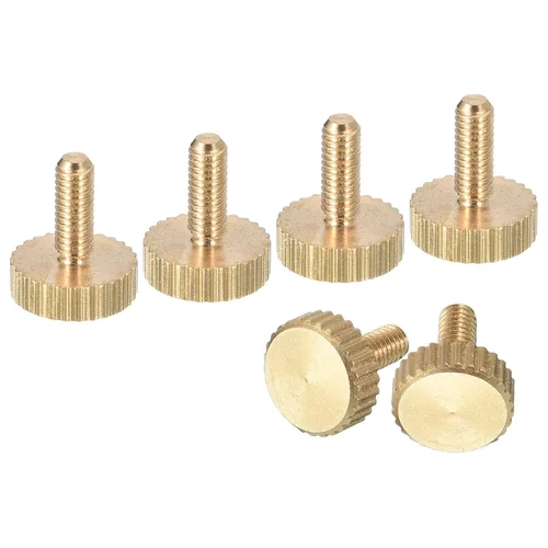 Vista 19 de uxcell Tornillos moleteados M3x4mm, 4 piezas de cabeza moleteada plana totalmente roscados, tornillos de latón para pulgar, pernos de agarre Fully