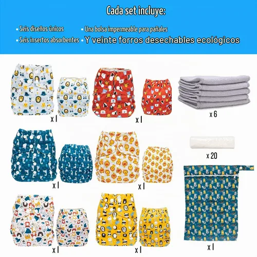 Vista 5 de Simple Being Pañales de tela reutilizables, doble refuerzo, talla única, lavables, suaves, absorbentes, impermeables, ecológicas, unisex, para bebé
