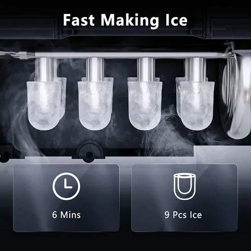 Vista 4 de Antarctic Star Máquina portátil de hielo para encimera con asa, máquinas de autolimpieza, 26 libras/24 horas, 9 cubos listos en 6 minutos, hielo S/L