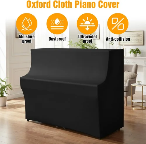 Vista 3 de Cubierta vertical para piano, teclado de piano, cubierta completa de tela negra contra el polvo, cubierta contra el polvo, impermeable, resistente