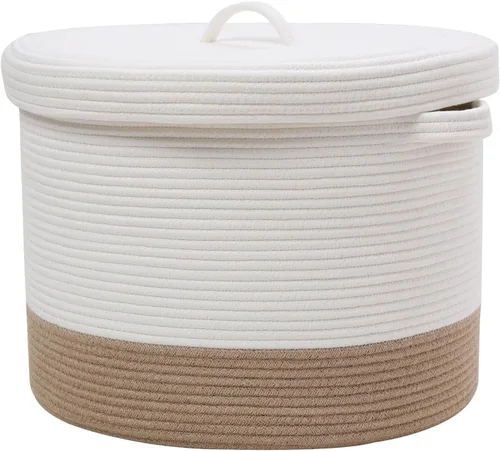Vista 26 de Cesta de almacenamiento extra grande de 16" x 16" x 18" con tapa, cestas de almacenamiento de cuerda de algodón, canasta de lavandería, contenedor