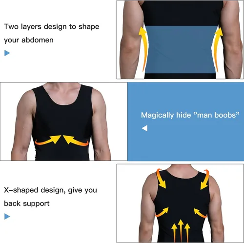 Vista 3 de MJHCJH Camiseta de compresión para hombre, chaleco adelgazante, camiseta interior moldeadora de cuerpo, camiseta sin mangas, moldeadora