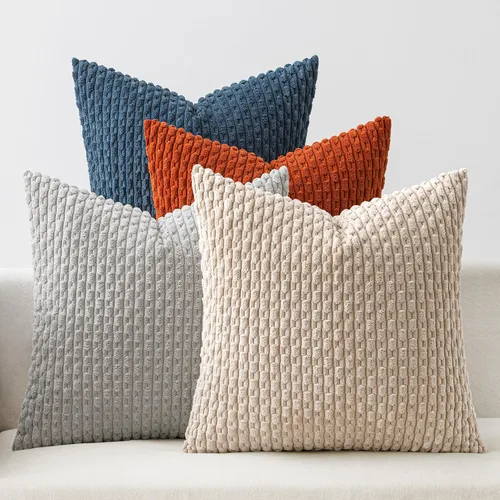 Vista 17 de MIULEE - Juego de 4 fundas de almohada suaves para sofá, decorativas, estilo bohemio, con rayas, fundas de almohada de corduroy, decoración rústica