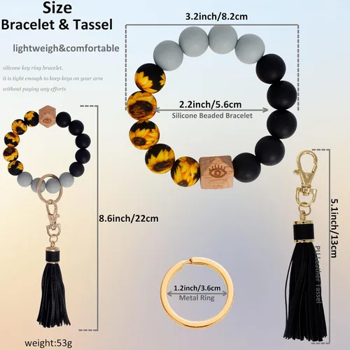 Vista 2 de BIHRTC - Pulserallavero para enganchar las llaves del auto, brazalete con cuentas de silicona para mujer