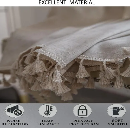 Vista 5 de AMZALI Cortinas texturizadas de lino y algodón con borlas, cortinas semiopacas para ventana, paneles de cortina con bolsillo para barra, cortina