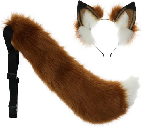 Vista 8 de Fxaelian Cosplay Animal Tail Fox Squirrel Cat Dog Wolf Tail and Ears Diadema Accesorio de disfraz