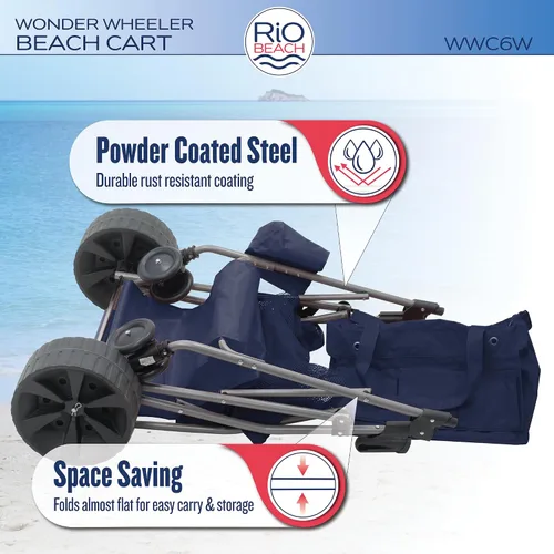 Vista 5 de Rio Beach Wonder Wheeler Deluxe - Carrito plegable utilitario, para césped y playa, azul marino