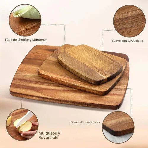 Vista 3 de GlikCeil - 12 tablas de cortar de madera de acacia, 3 tamaños, simple