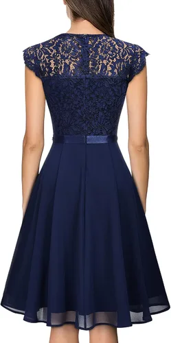 Vista 2 de MISSMAY Vestido de fiesta formal con cuentas de encaje floral elegante para mujer