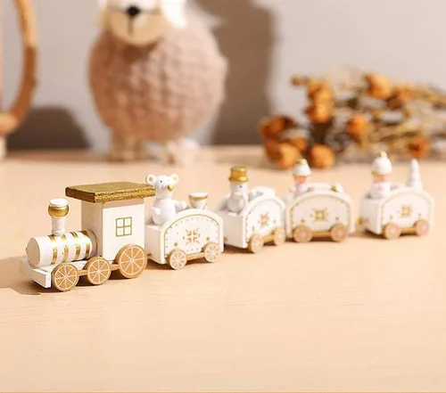Vista 7 de Happy Trees - Tren de Navidad de madera con muñeco de nieve, mini tren de decoración para fiesta de Navidad, juguetes de adorno de tren de Navidad