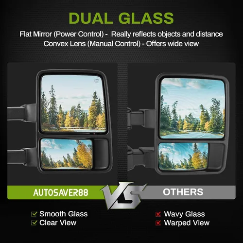 Vista 4 de AUTOSAVER88 Espejos de remolque compatibles con Ford F250, F350, F450 y F550, modelos 2008 a 2016. Espejo con luz de giro ámbar, climatizado