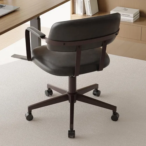 Vista 8 de BFZ Silla de escritorio retro de mediados de siglo para oficina en casa con respaldo, piel sintética, altura ajustable, giratoria, reposabrazos