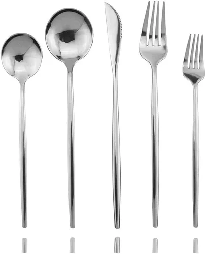 Vista 12 de JASHII Juego de cubiertos de acero inoxidable con acabado satinado, 30 piezas, cubiertos pulidos con espejo para el hogar y el restaurante, aptos