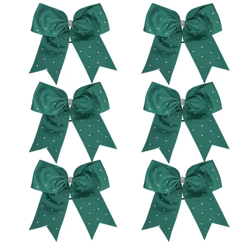 Vista 10 de Lazos de animadora jumbo de 8 pulgadas con diamantes de imitación brillantes para cola de caballo, lazos de porrista, 6 unidades, color negro