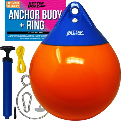 Vista 10 de Boya de anclaje y anillo de recuperación de vinilo para barco, boya de amarre redondo, parachoques o marcador y bola flotante de anclaje para línea