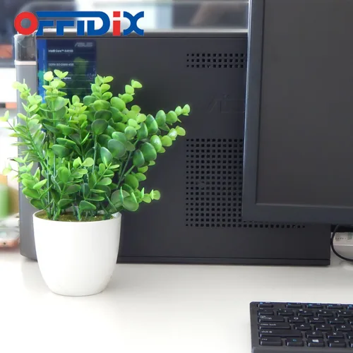 Vista 5 de OFFIDIX - Plantas artificiales de plástico con macetas de eucalipto para decoración en el hogar, oficina, planta de plástico sintético con macetas