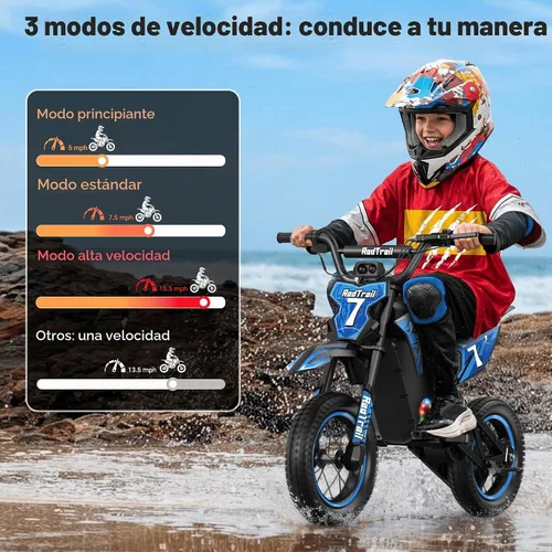 Vista 6 de 36V Electric Dirt Bike for Kids 4-10, 700W Peak & Max 15.5 MPH, 13.7 Miles Blue