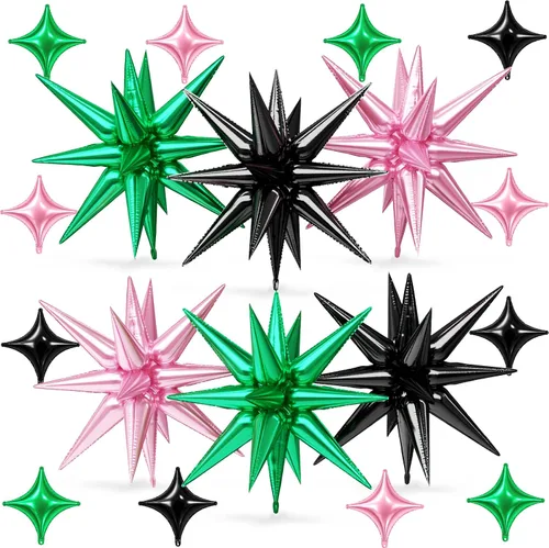 Vista 17 de Globos de estrella rosa, 18 piezas de papel de aluminio para niñas