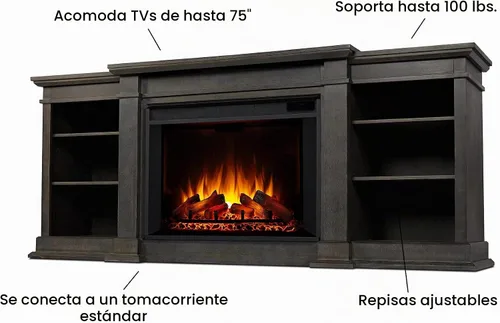 Vista 6 de Eliot - Soporte para TV con chimenea eléctrica de 81 pulgadas, color gris antiguo Real Flame