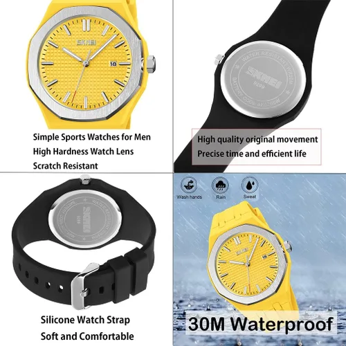 Vista 4 de SKMEI Watches for Men Silicone Easy Read Waterproof Sport Casual Fashion Analog Quartz Luminous Fathers Gifts Black Wrist Watch