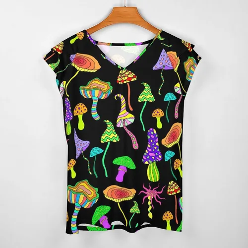 Vista 3 de Womens Short Sleeve Shirts V Neck Lotus Leaf Short Sleeve Tops Summer Blouse Shirts