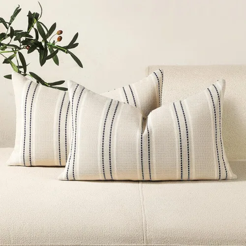Vista 39 de Hckot Fundas de Almohadas Decorativas 16x16 Juego de 2 Fundas de Almohadas a Rayas de Lino Texturizado Almohadas Decorativas Fundas de Cojines