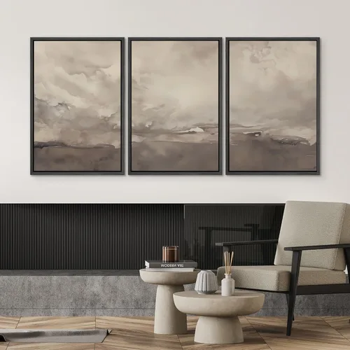 Vista 211 de SIGNWIN Lienzo enmarcado para pared, juego de arte neutro de bosque brumoso, ilustraciones en tono tierra, arte moderno, decorativo, bohemio