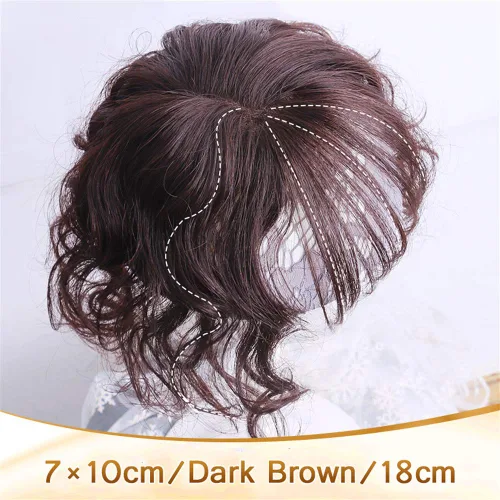 Vista 2 de RemeeHi Postizo rizado hecho a mano con clip y extensión de flequillo de aire, cabello humano Remy, 7 x 10, marrón oscuro, 7.1 in