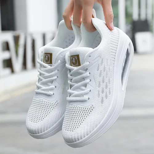 Vista 6 de WENOREG Tenis de malla transpirable para mujer, con amortiguación de aire, con cordones, ortopédicos 3D, plataforma de tendón de ternera
