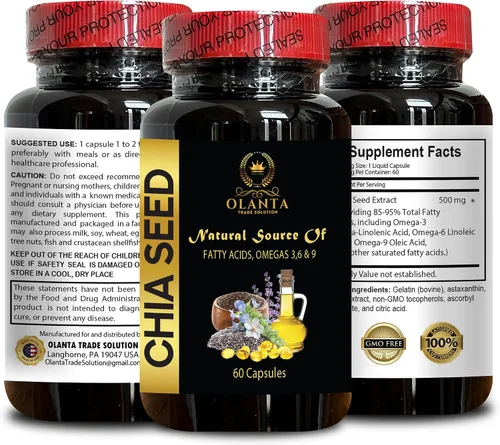 Vista 4 de Chia Seed Advanced - Semilla de CHIA - Fibra digestiva, cápsulas de aceite de semilla de chía orgánica, suplemento de Omega 3 6 9 a base de plantas