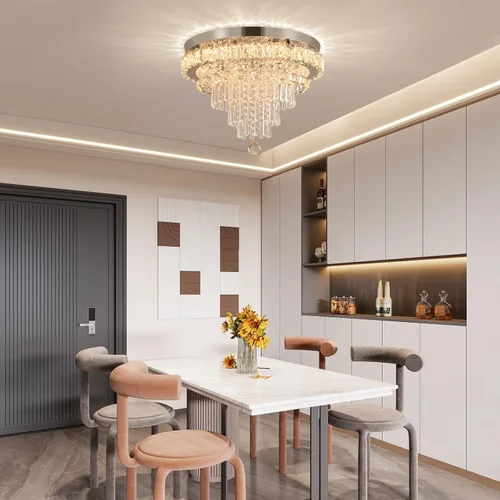 Vista 4 de FRIXCHUR Candelabros de Cristal Lámpara de Techo LED con Control Remoto Montaje Empotrado Grande Lámpara de Techo Colgante para Sala de Estar