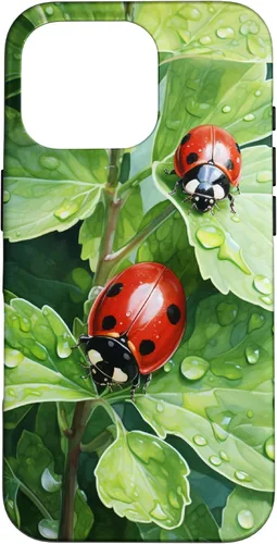 Vista 20 de Ladybugs on Green Leaves Watercolor Case for iPhone 17