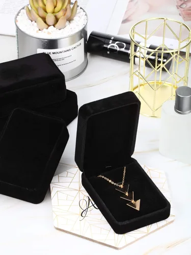 Vista 5 de Caja de regalo con colgante de terciopelo para collar de joyería clásica negra para Navidad, Acción de Gracias, boda, cumpleaños, caja de exhibición