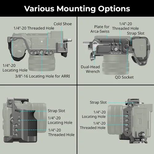 Vista 6 de Kit de Jaula de Cámara de Liberación Rápida SmallRig HawkLock para Sony A7C II/ A7CR con Empuñadura de Silicona Integrada, Jaula Completa de Acceso