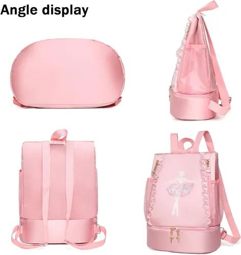 Vista 2 de Yitengteng Mochila de baile de ballet con compartimento separado para zapatos bolsa de bailarina para niñas pequeñas Rosado