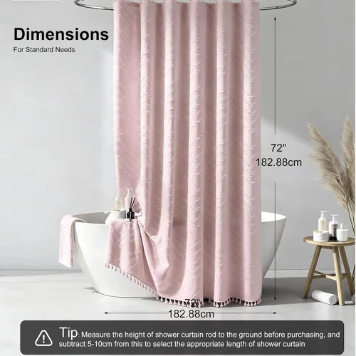 Vista 112 de Cortina de ducha Siiluminisoy de 36x72 beige, cortina de ducha de tela de tamaño pequeño, cortinas de ducha de tela con tufting, diseño chevron a