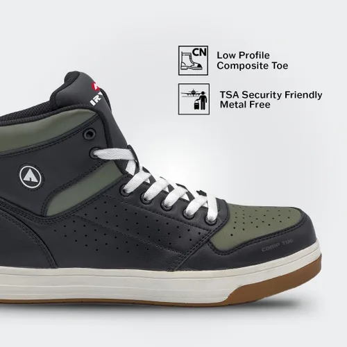 Vista 3 de Airwalk Arena Mid Top Composite Toe - Zapatos de trabajo industriales para hombre, negrooliva, talla 7, anchos, cómodos y ligeros para hombre