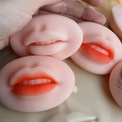 Vista 6 de Módulo de labios de práctica de tatuaje 3D, boca abierta con dientes, silicona suave, piel falsa realista, piel de práctica de microblading