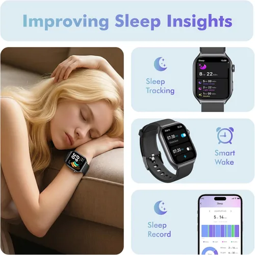 Vista 6 de YMS Reloj inteligente Android para mujer, llamada Bluetooth, compatible con Android e iOS, pantalla HD de 2.0 pulgadas, rastreador de frecuencia
