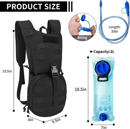 Vista 2 de SUNRISING Mochila táctica de hidratación Molle con vejiga de agua de 3 L, mochila de agua militar ligera para senderismo, correr, ciclismo