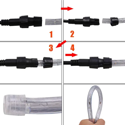 Vista 9 de Cuerda de luces LED, tira de luces LED de 1/2 pulgada, 50 pies/49.2 ft CA 110-130 V resistente al agua con 8 modos de parpadeo/desvanecimiento