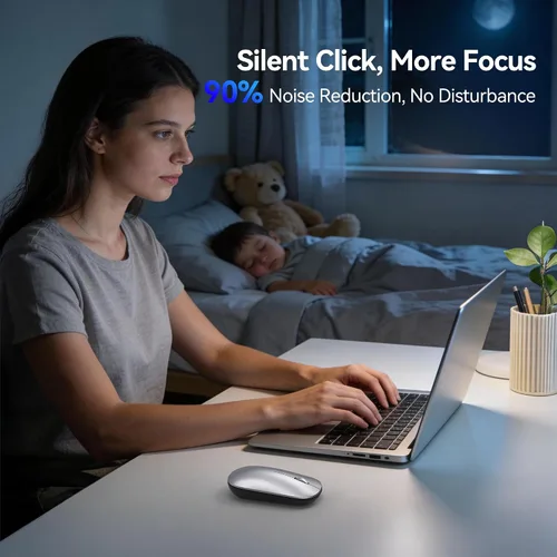Vista 4 de TECKNET Ratón Bluetooth para MacBook, [USB + BT5.0 + BT3.0] Ratón inalámbrico recargable, clic silencioso, 4 niveles DPI, ratones de computadora