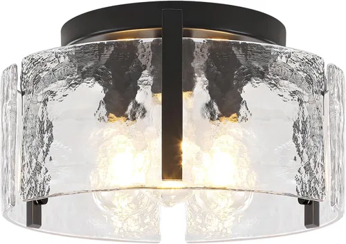 Vista 9 de Lámpara de techo semiempotrada moderna negra de 15 pulgadas, accesorios de iluminación de pasillo, 3 luces de techo de vidrio para entrada, isla
